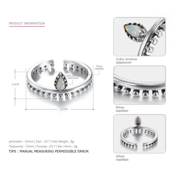 Кольцо eManco Perfect 925 Серебряное богемное кольцо в форме короны милое кольцо красочное сияющее кольцо в форме капли воды Anneaux pour les femmes - Цвет основного камня: BR07246