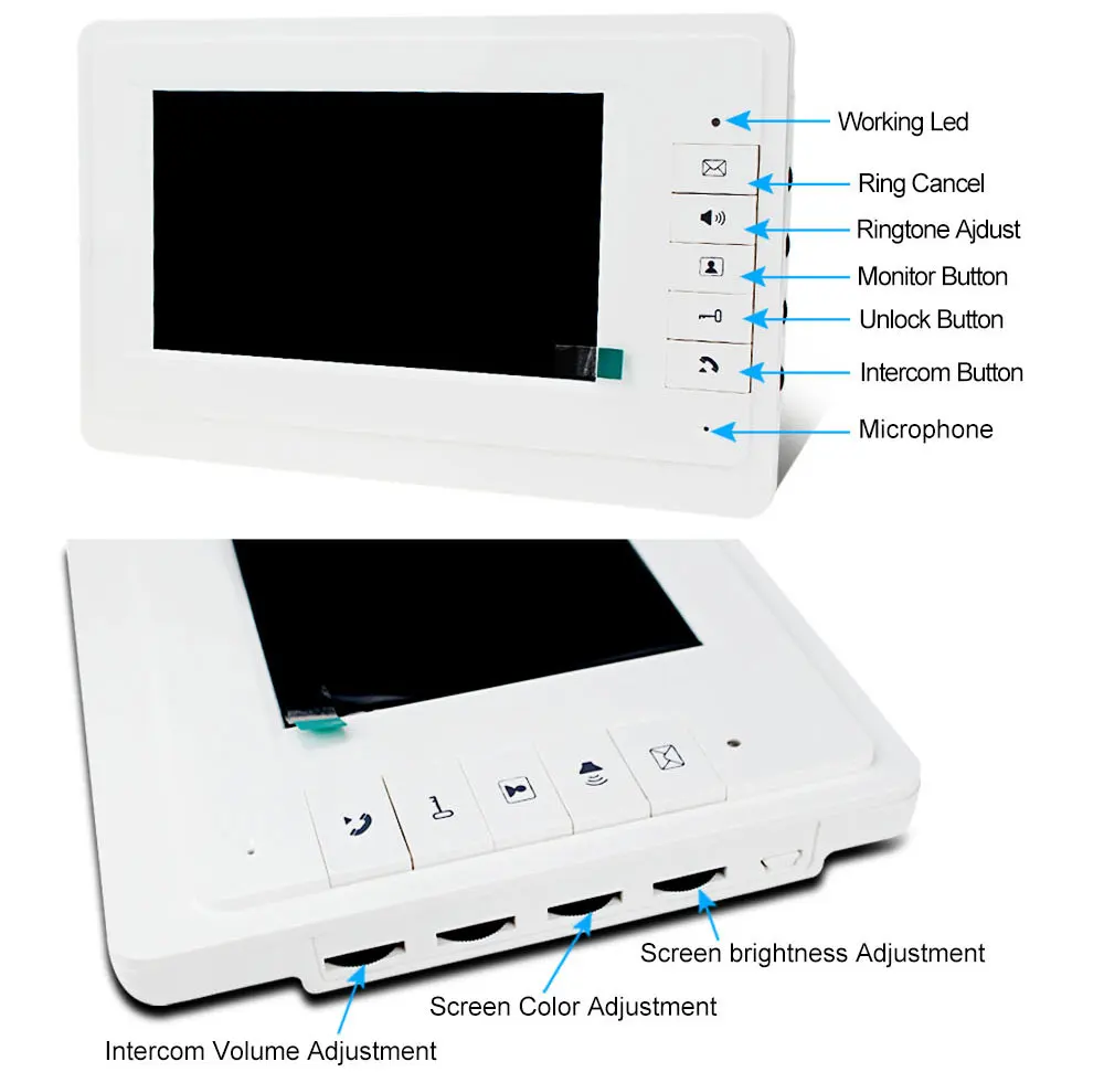 7 дюймов Цвет Экран видео-дверной звонок видеодомофон Системы внутреннего блока машина телефон двери проводной черный монитор для дома квартиры