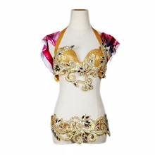 Высший сорт Египетский танец живота одежда костюм для восточных танцев комплект золотой бисером бюстгальтер и пояс 2 шт