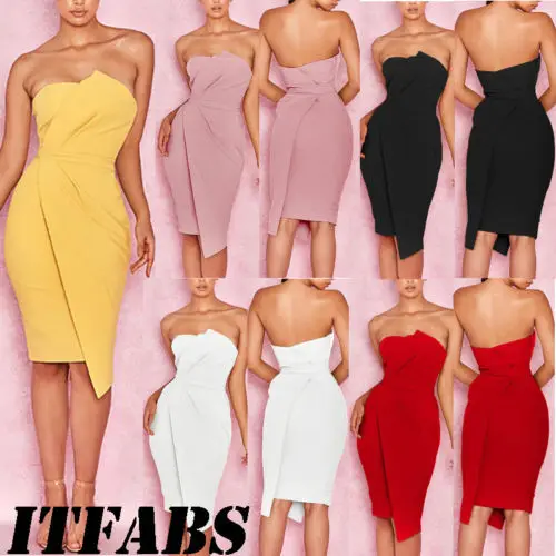 

Women's Bandage Bodycon Party Club Short Mini Strapless Dress Women Solid Split Sleeveless Off Shoulders Summer Dresses