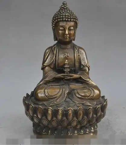 

S4478 12"chinese Buddhism bronze seat lotus sakyamuni Shakyamuni buddha Tower Statue