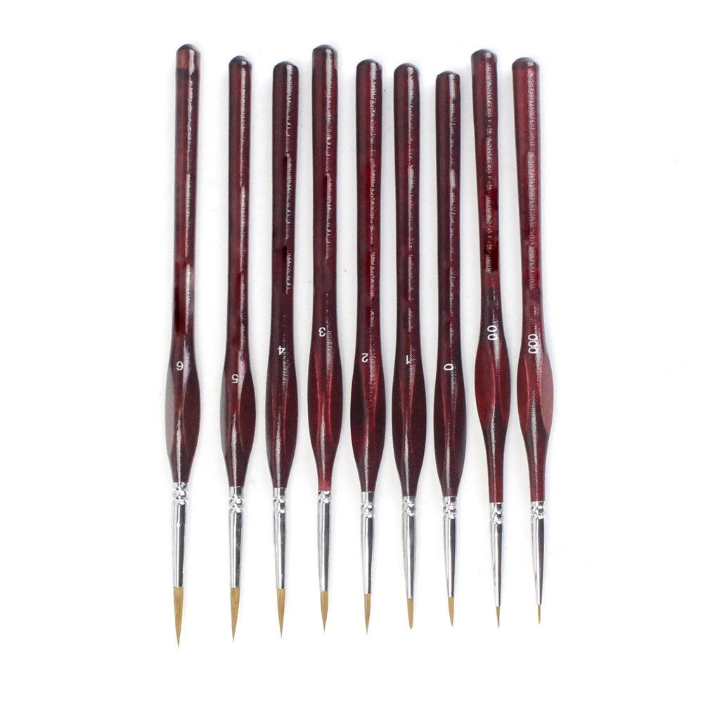 9Pcs Red Miniature Paint Brushes Set Painting Watercolor Hand painted