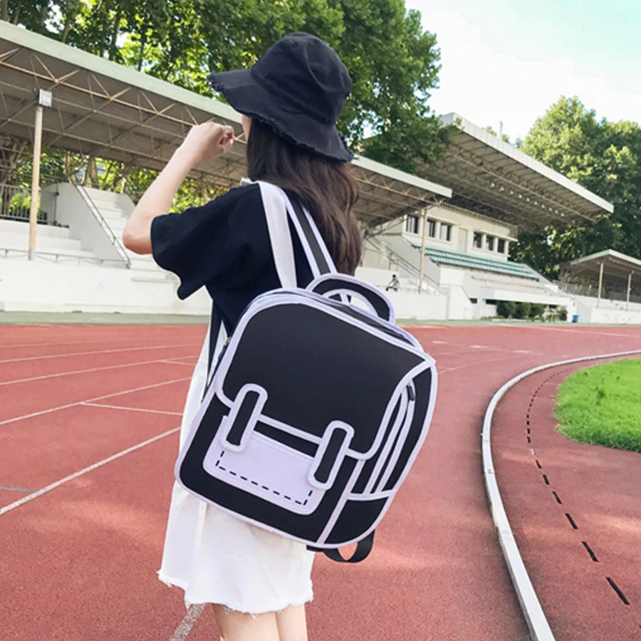 

Personality 3D Solid Women Backpacks Japanese Second Element Cartoon Comic Student Book Bags Teenage Girls Wild Travel Backpack