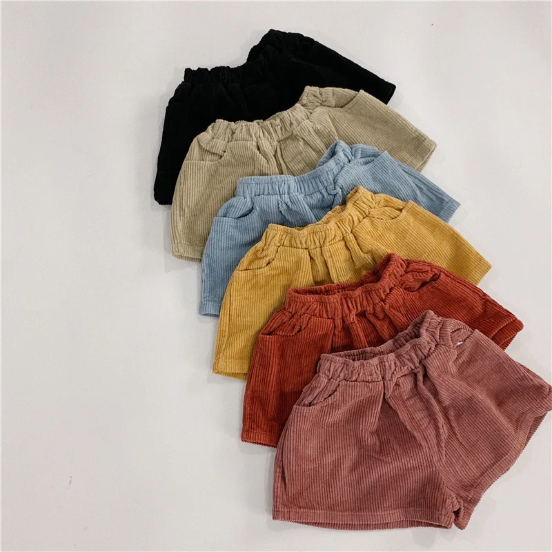 

2-7 Yrs Kids Boys Trousers Mini Length Shorts Candy Color Girls Children Spring Basic Simple Shorts Pants Cotton&corduroy