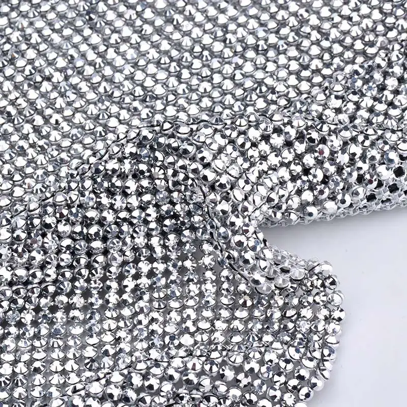 JUNAO 45*120 Кристалл сетка ткань Стразы для шитья алюминиевая металлическая отделка смола не Горячая фиксация камни лист со стразами для рукоделия одежды - Цвет: Silver