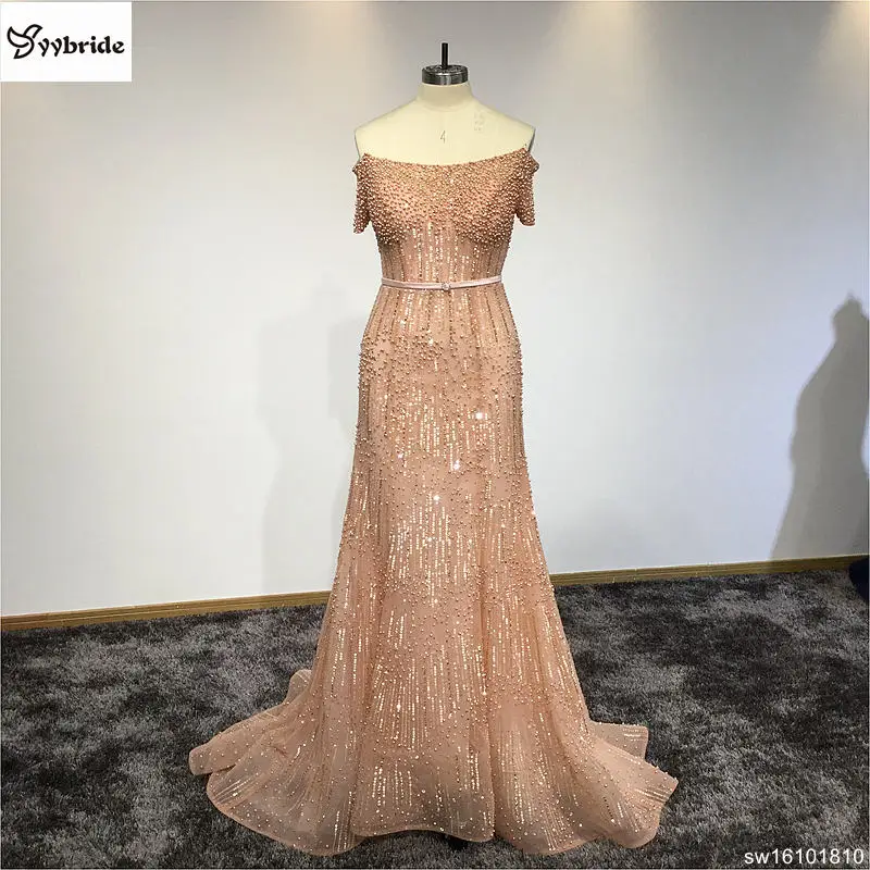 

Real Custom Made Champagne Pink Boat Neck A Line Long Bridesmaid Dresses Long