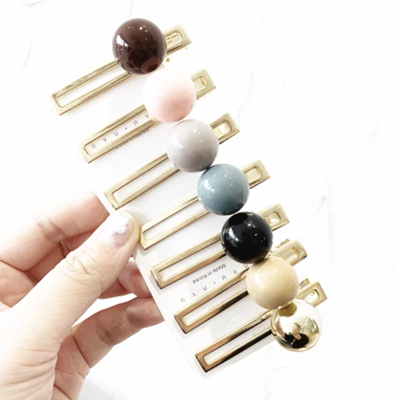 

2019 Fashion Candy Color Acrylic Ball Hairpins Hair Accessories for Women Girls Korea Metal Gold Color Hair Clips Hairgrip