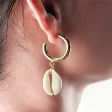 Mode Porceleinslak Zee Shell Oorbellen Voor Vrouwen Goud Kleur 2019 Nieuwe Zomer Verklaring Schelp Oorbellen Grote Pendientes(China)