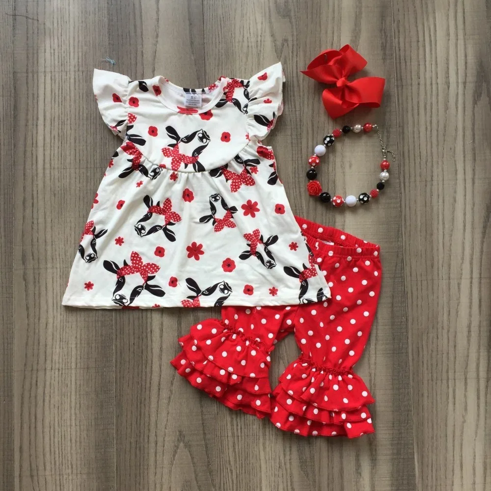 

baby girls summer new arrival outfits cow head heifer outfits with bow and necklace.