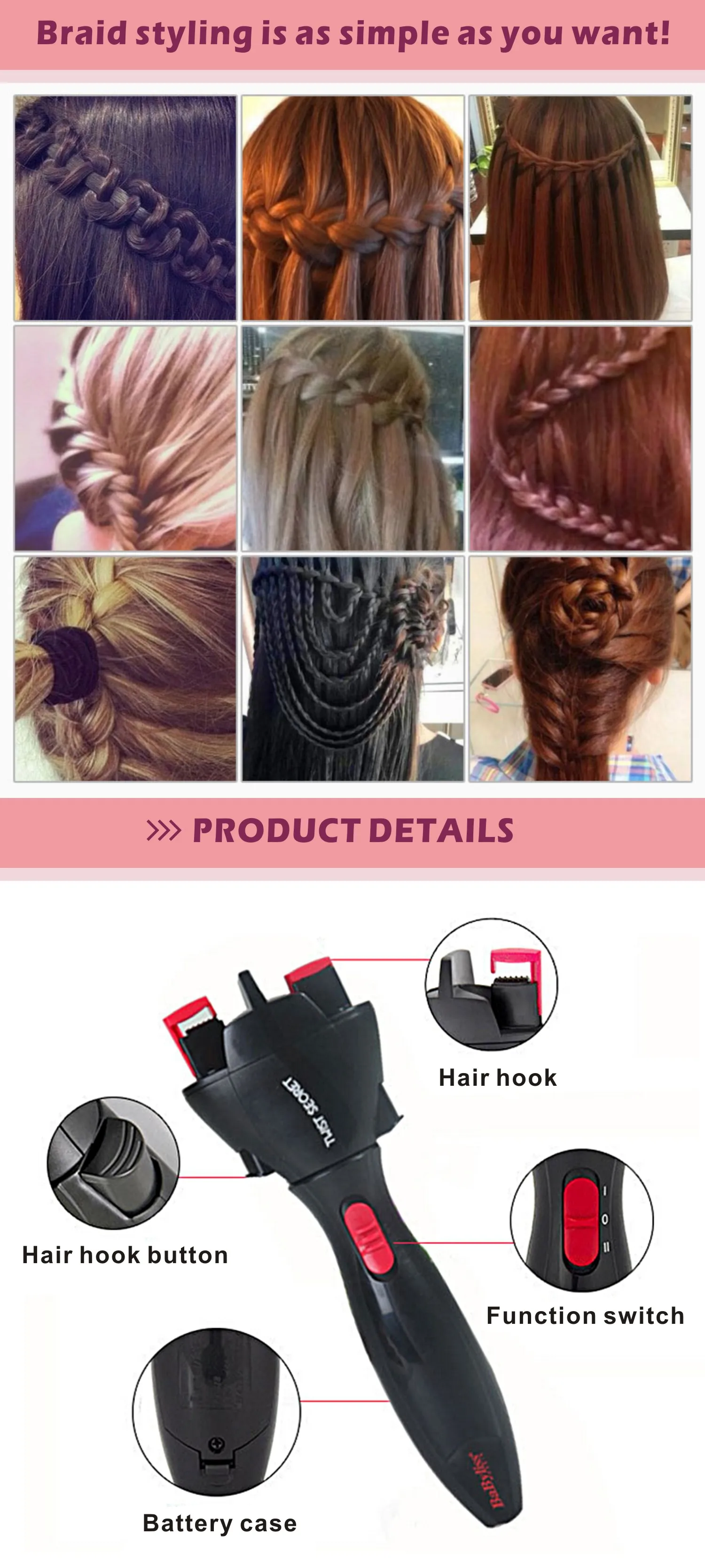 Электрический инструмент для укладки волос, автоматическое трикотажное устройство для укладки волос, набор для плетения волос с двумя прядями, электрический инструмент для плетения волос