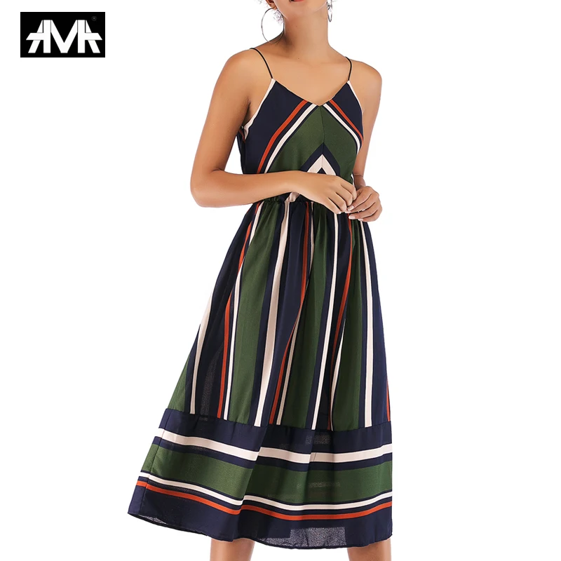 

2019 NEW Fashion Striped Women's Dress Bohemian Style Summer Loose Plus Size Chiffon Femme Dresses Boho Style Trendy Dress
