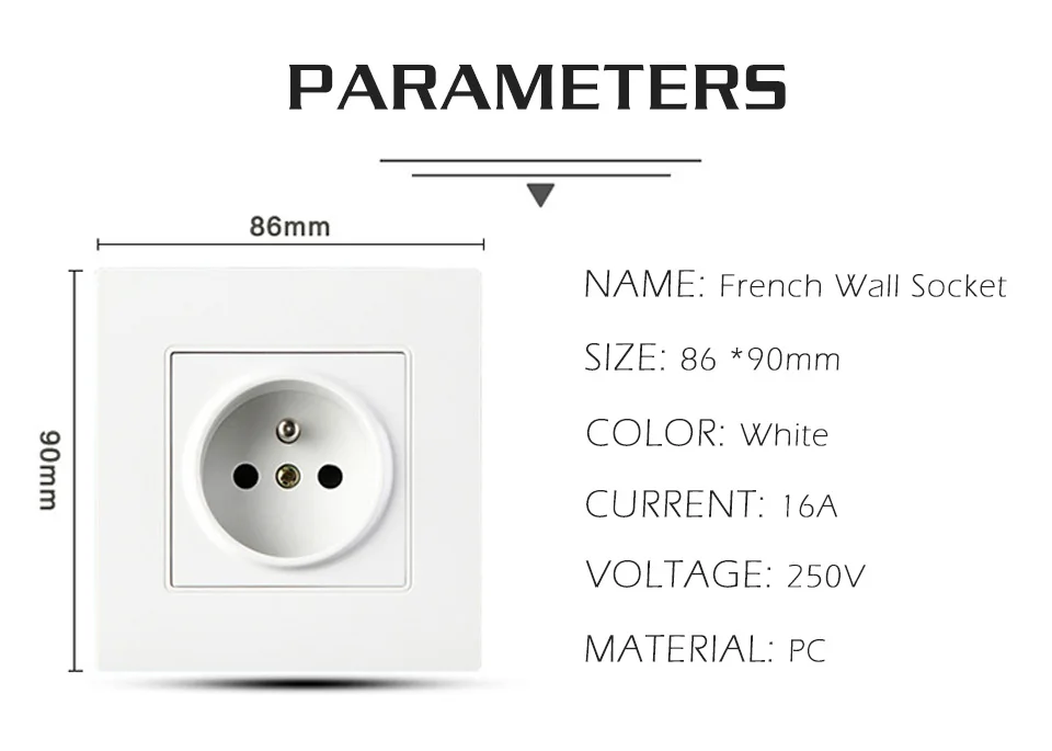 16A French Standard Wall Electric Power Socket Plug PC Outlet Panel Switched AC 110-250V 86mm90mm Electrical outlet for Mobile (4)