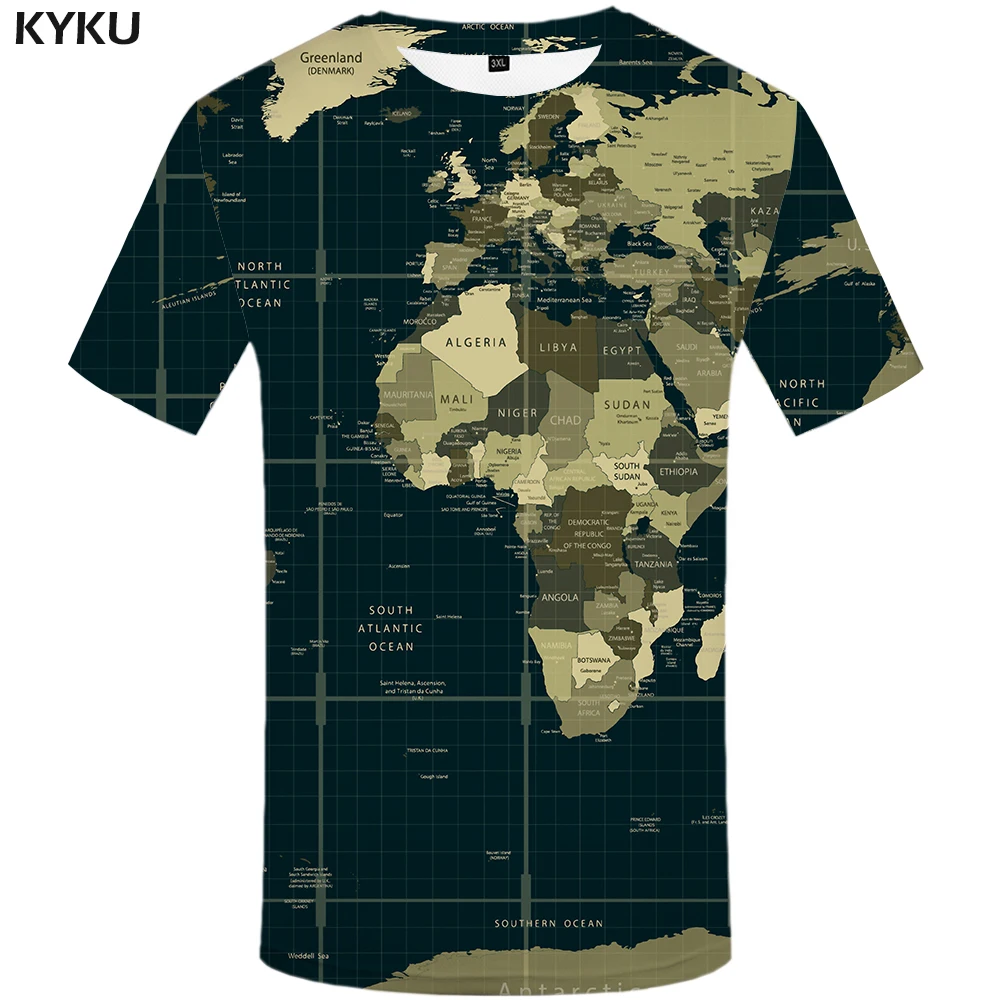 Mens Graphic T-Shirts Novelty Hip Hop World Map Summer Tops Casual Slim All Over Print Short Sleeve Tee Shirt Streetwear 