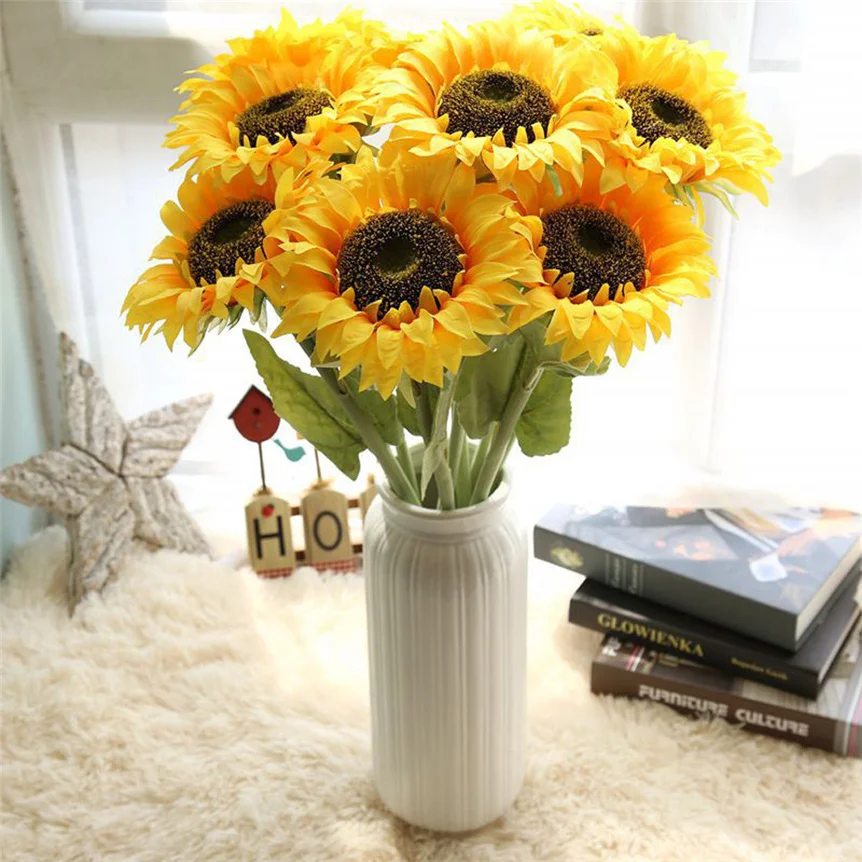 Artificial Fake Flowers Sunflower Floral Wedding Bouquet ...