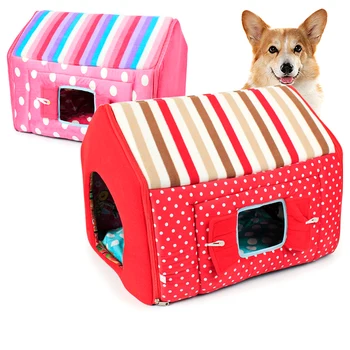 

New Arrival Sofa Pet Dog Bed For Dogs Kennels Cages Cats Beds Color Striped Pet House With Windows Pet Medium/small Dog House
