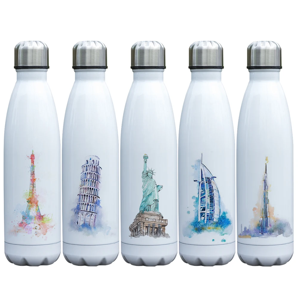 

Famous Buildings Print Bottle Insulated 17oz Stainless Steel Vacuum Bottle Double Walls Architecture Themed Beautiful Flask