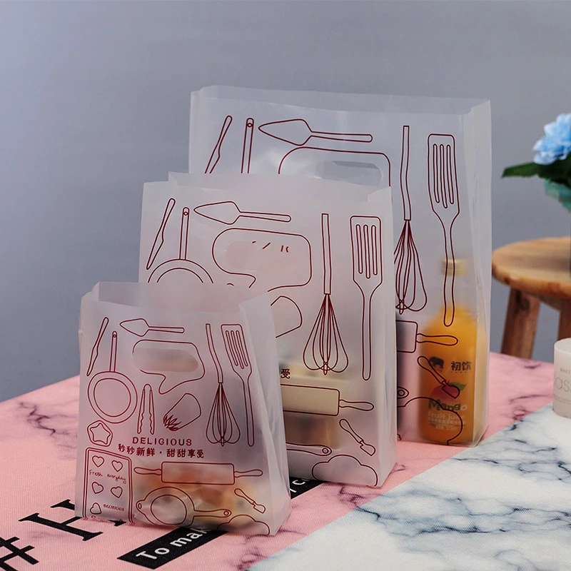 

50 Pcs Cooking Tools Pattern Bakery Baking Plastic Bags Cake Toast Biscuits Carrying Egg Yolk Crisp Food Takeaway Packing Bag