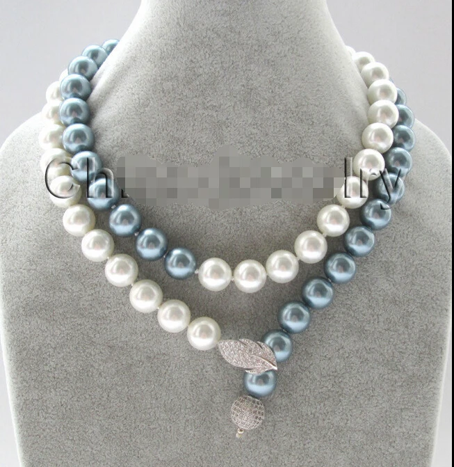 

Free shipping 32" 12mm dark gray + white perfect round south sea shell pearl necklace