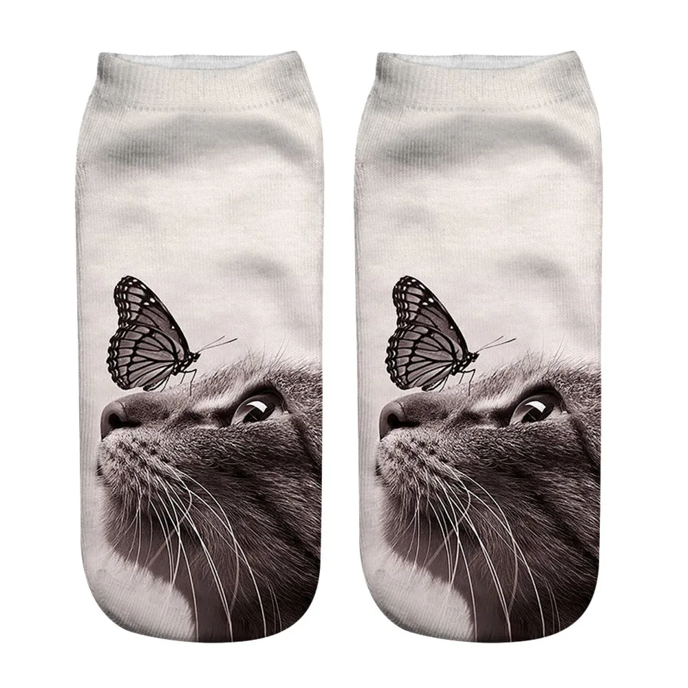 

MUQGEW 2019 short socks for girls cotton cute cat Popular Funny Unisex Short Socks 3D Cat Printed Anklet Socks Casual Socks#y3