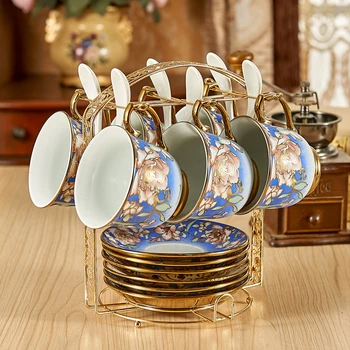 

6-piece coffee cup set drinking utensils Teacup European bone china ceramic cup and saucer tea set teacup household water cups