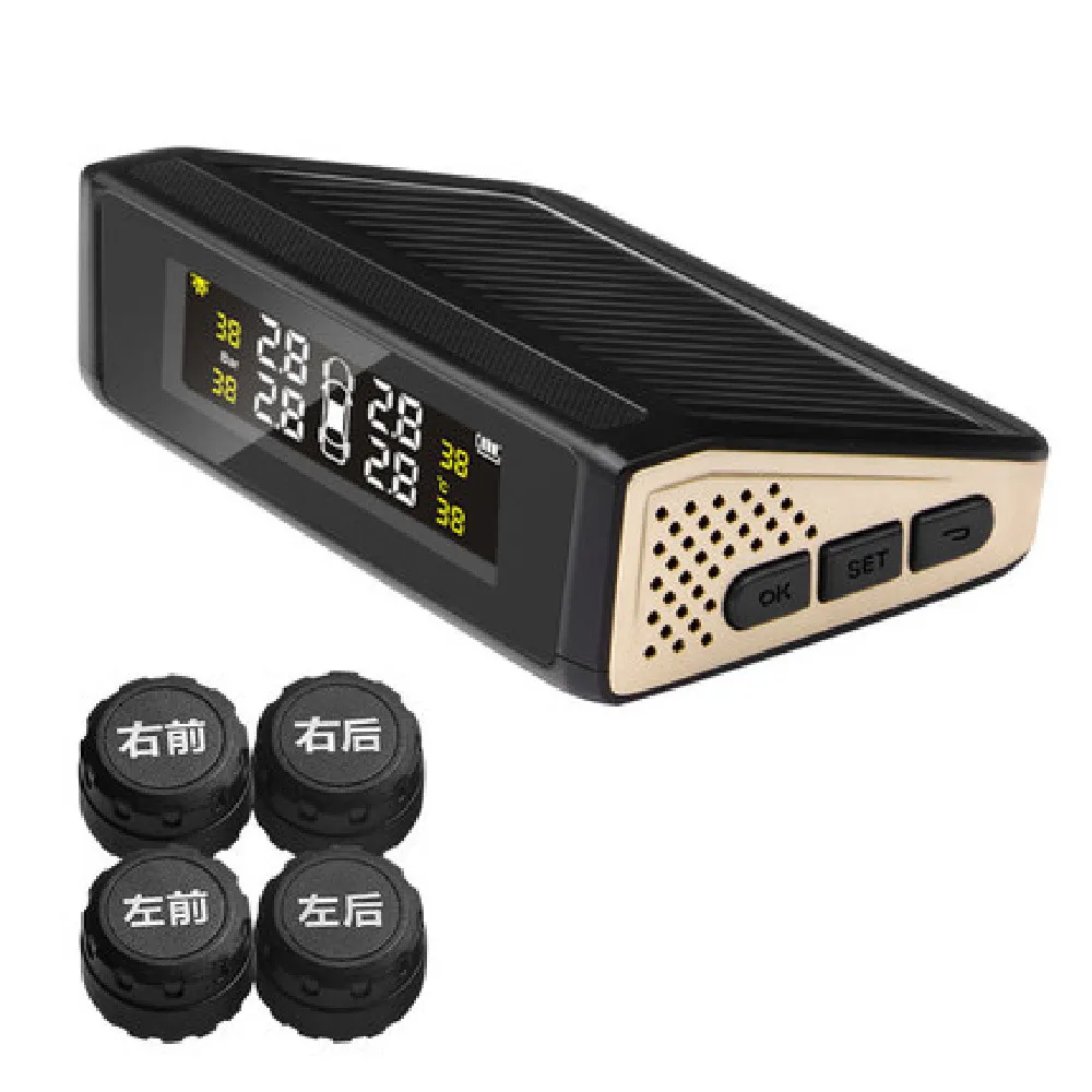 

External Car Security TPMS Tire Pressure Sensor Monitoring System Black Solar USB Charging Alert Tire Pressure Detection TY010