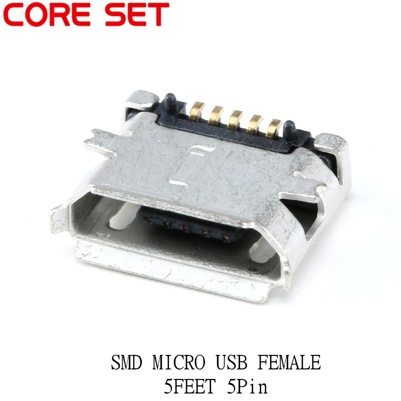 100 шт. SMD микро гнездовой разъем 5pin Seat Jack Micro Charging Socket 5 футов 5P разъемы Ouside Horn |
