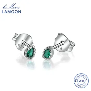 

LAMOON 2018 New Water Drop 100% Real 925-Sterling-Silver Stud Earrings S925 Fine Jewelry For Women Girl Gift LMEY195 LMEY196