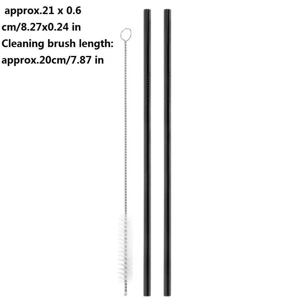 4/6/8 шт. металлическая соломинка многоразовые, для питья соломка из нержавеющей стали с чистящая щетка для кружек Барные аксессуары - Цвет: 2pcs Straight Black