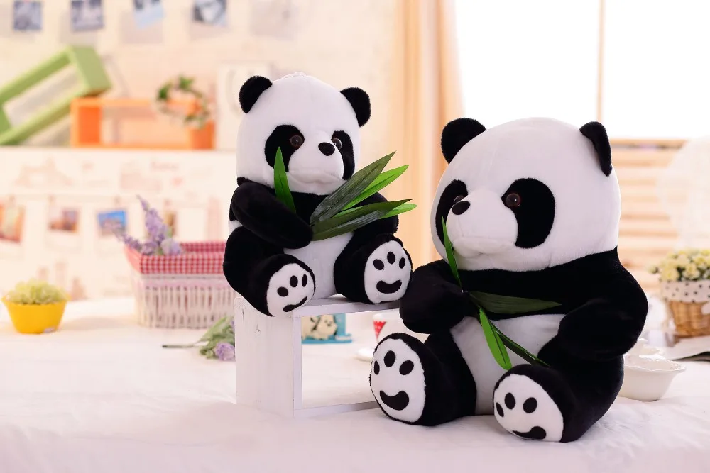 9-20 см яркая забавная панда с бамбуковыми листьями, плюшевые игрушки, мягкие Мультяшные животные, черная и белая панда, мягкая кукла-подвеска, подарки для детей