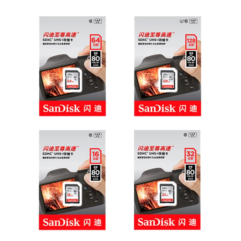 Оригинальная sd-карта SanDisk Ultra, 16 ГБ, 32 ГБ, 64 ГБ, 128 ГБ, класс 10, fiash, карта памяти, USH-I, C10, 80 Мб/с, SDHC, SDXC, карта SD для камеры