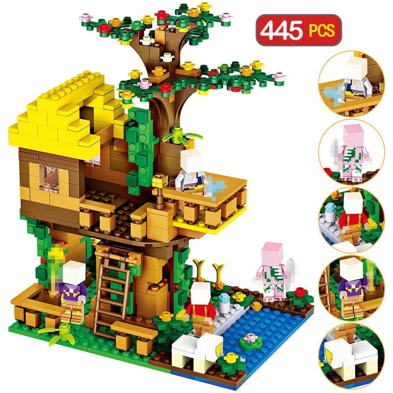 

445pcs My World Brinquedo Bricks Classic Compatible Legoingly Jungle Tree House Building Blocks Toys For Children