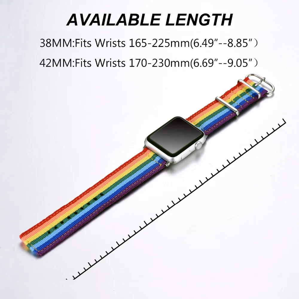 Тканевый ремешок для часов серии Apple Watch 1/2 38 мм/42 мм для мужчин/женщин ЛГБТ Радужный разноцветный ремешок для часов APB2295