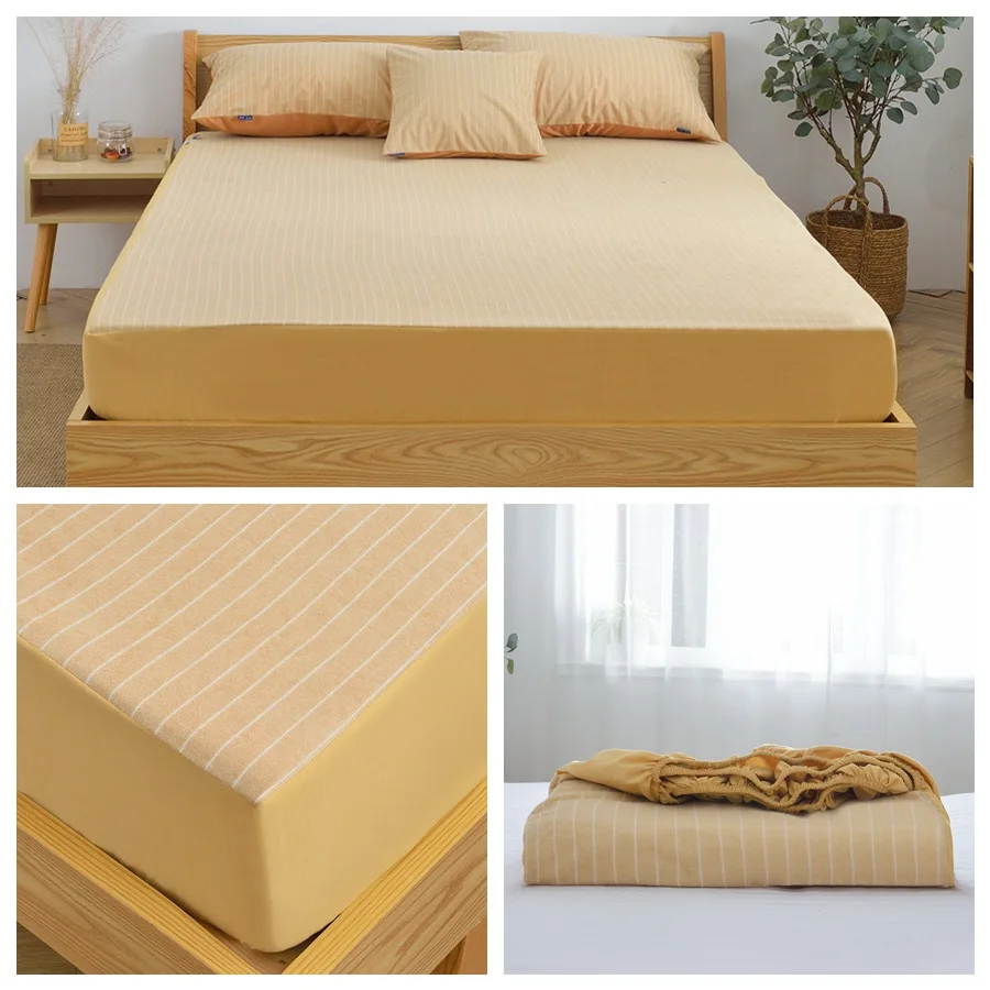 Solid Color Waterproof Mattress Cover Terry Mattress Protector Pad Striped Fitted Sheet Dust Mites For Bed Mattress Green