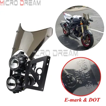 

E4 Dual Sport Motorcycles Twin Stacked Projector Headlight w/Bracket Windscreen For KTM Honda Yamaha Streetfighter Motocross