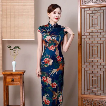 

Classic Print Flower Cheongsam Vintage Mandarin Collar Exquisite Handmade Button Qipao Chinese Style Tight Long Dress Plus M-4xl