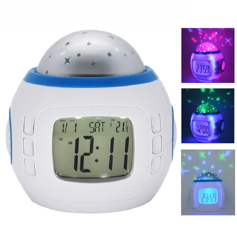 

New LED Creative Calendar Electronic Alarm Clock LED Colorful Music Starry Sky Projection Clock Luminous Mute Snooze Clock