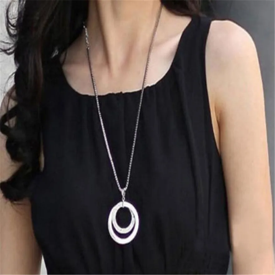 

Stylish Jewelry Long Necklace Sweater Chain 1pc Long Chain Women Crystal Rhinestone Silver Plated Pendant Necklace Choker Drship