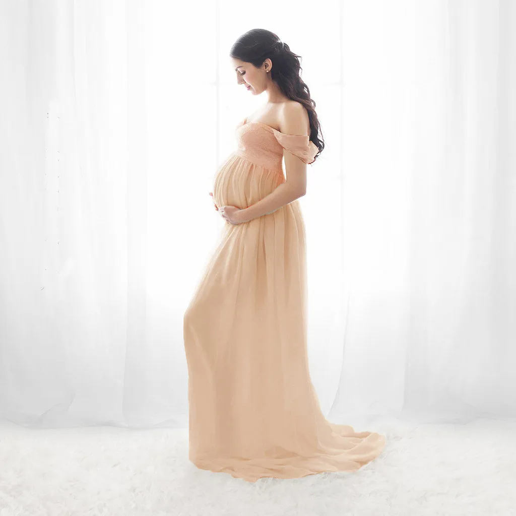 Платье для беременных женщин с открытыми плечами, для беременных, сексуальное, для фотосессии, с оборками, для кормящих, длинное, макси платье для беременных#520