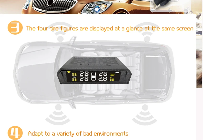 Автомобиль TPMS зарядка от солнечной энергии датчики давления в шине мониторинга Системы внутренний датчики безопасности Автоматическая