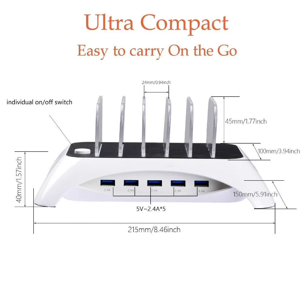 Зарядная Станция, 5-Порты и разъёмы 2.4A/60 W быстрое зарядное устройство Зарядное устройство Док-станция Съемная зарядка через несколько Настольная Подставка для зарядки устройств