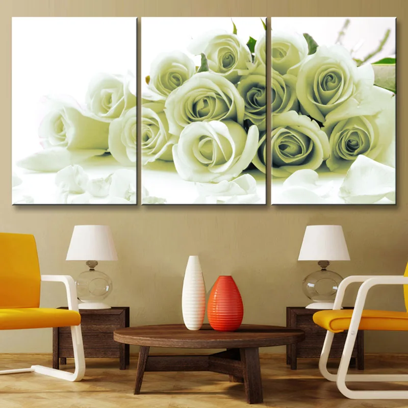 3 pieces high-definition print White Rose canvas oil painting poster and wall art living room picture PF3-021 (1)