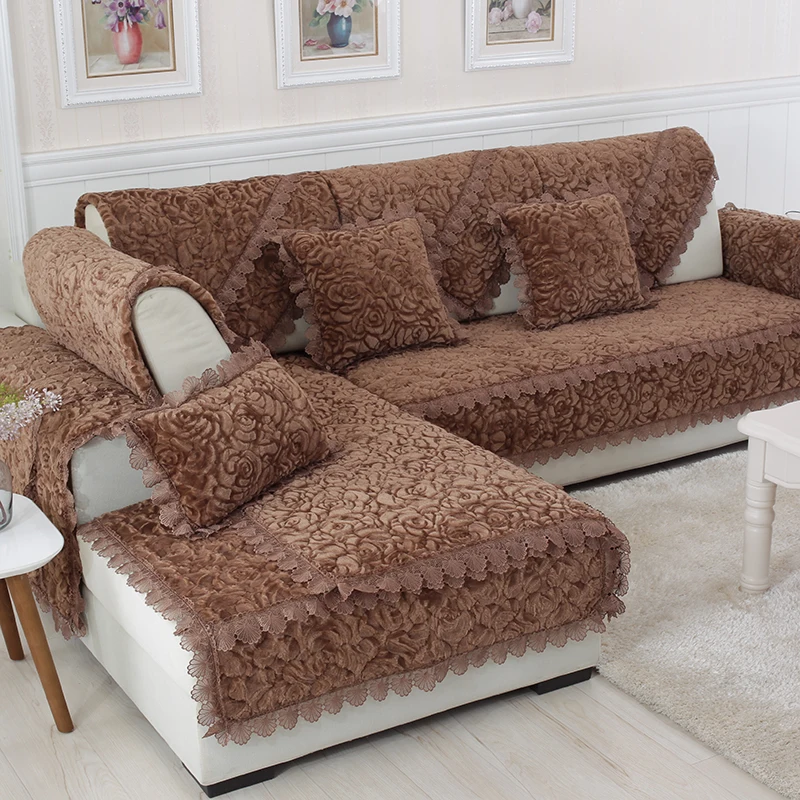 Us 7 61 41 Off Thicken Plush Fabric Sofa Cover Lace Slip Resistant Slipcover Seat European Style Couch Towel For Living Room Decor In