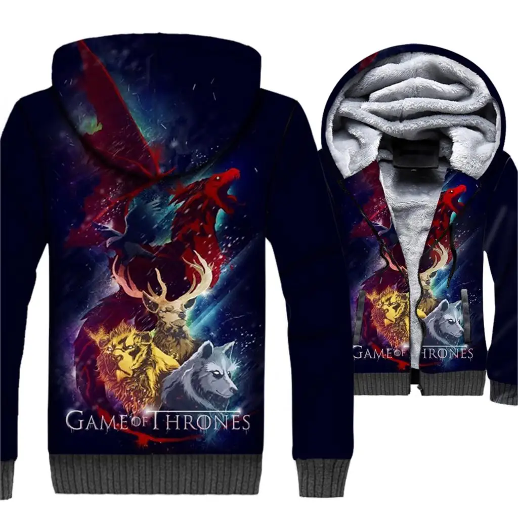 

Game of Thrones Jacket Men House Stark Hoodie Taugaryen Sweatshirt Winter Thick Fleece Warm Zipper 3D Print Coat Plus Size 5XL