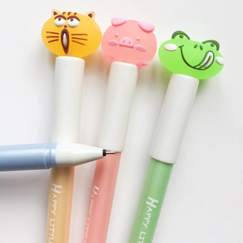 

2X Fresh Cartoon Frog Cat Pig Erasable Gel Pen Rollerball Pen School Office Supply Student Stationery 0.5mm Black Ink