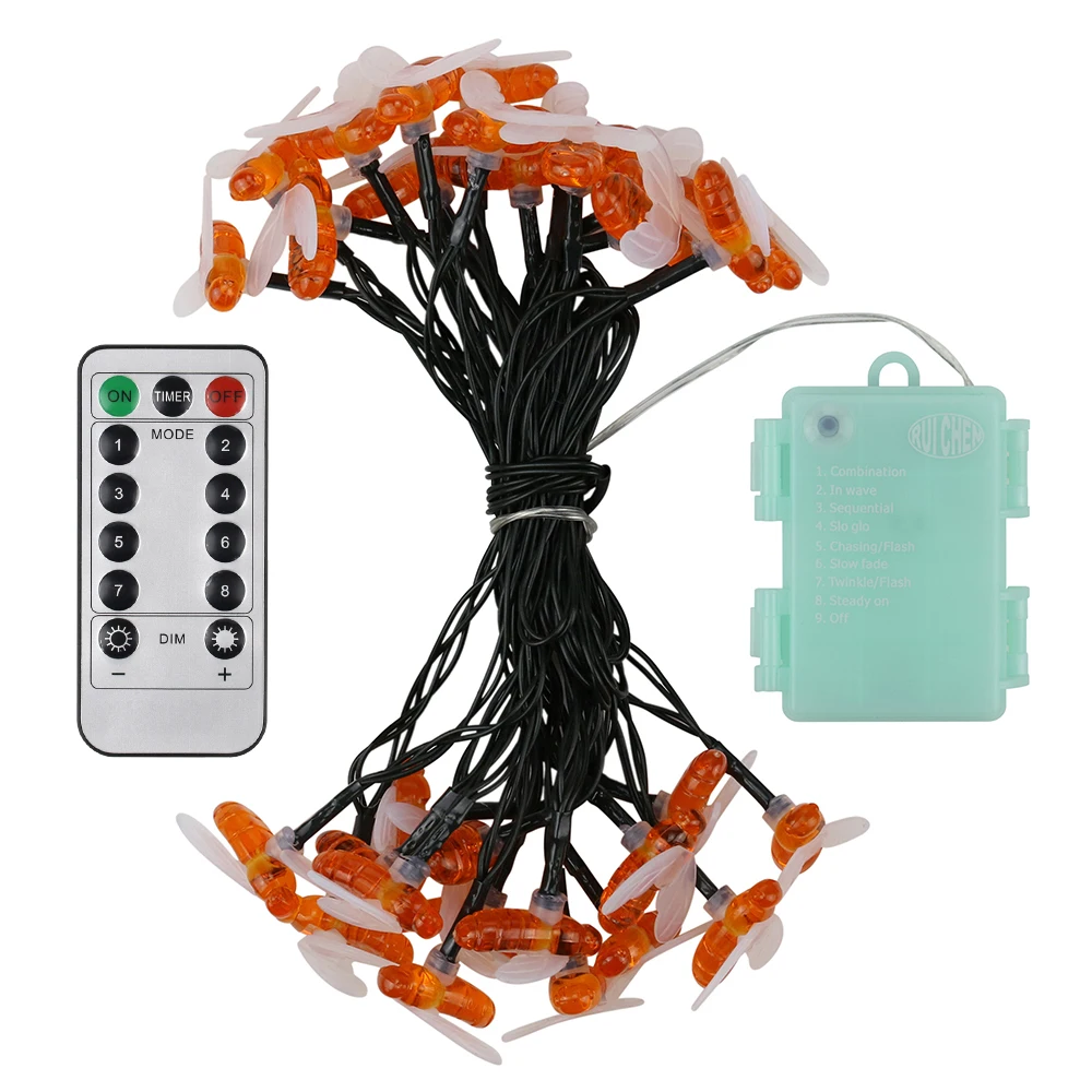 Bee String Lights 4.5M /30 Led Outdoor 3AA Battery Strings Waterproof Remote Garden Patio Fence Gazebo Summer Night Light Deco Bee String Lights 4.5M /30 Led Outdoor 3AA Battery Strings Waterproof Remote Garden Patio Fence Gazebo Summer Night Light Deco