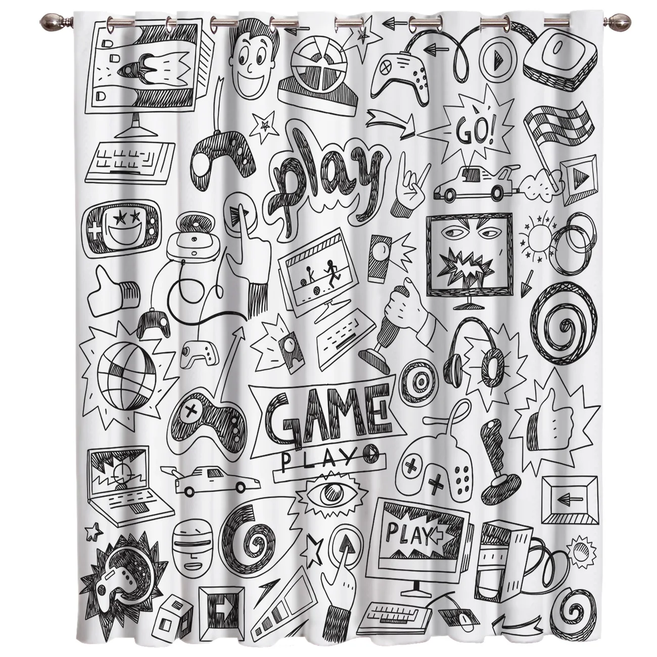 

Black and White Sketch Style Room Curtains Large Window Window Curtains Dark Living Room Blackout Outdoor Kitchen Bedroom Fabric