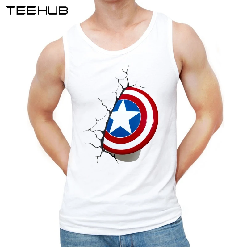 

TEEHUB 2019 Fashion Marvel Design Men Tank Tops Funny Captain America Broken O-Neck Vest Sleeveless Casual Men Tee