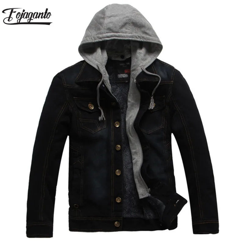

FOJAGANTO Men Denim Jacket 2019 New Autumn Winter Men's Fashion Boutique Hooded Denim Jacket Coat Mens Slim Casual Jackets Coat