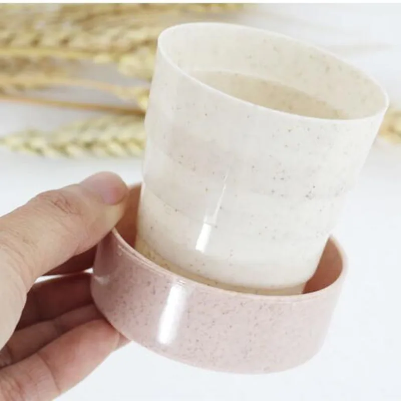 Outdoor Retractable Travel Coffee Cup Wheat Straw Made Telescopic Folding Teacups Portable Activities Folding Water Cups