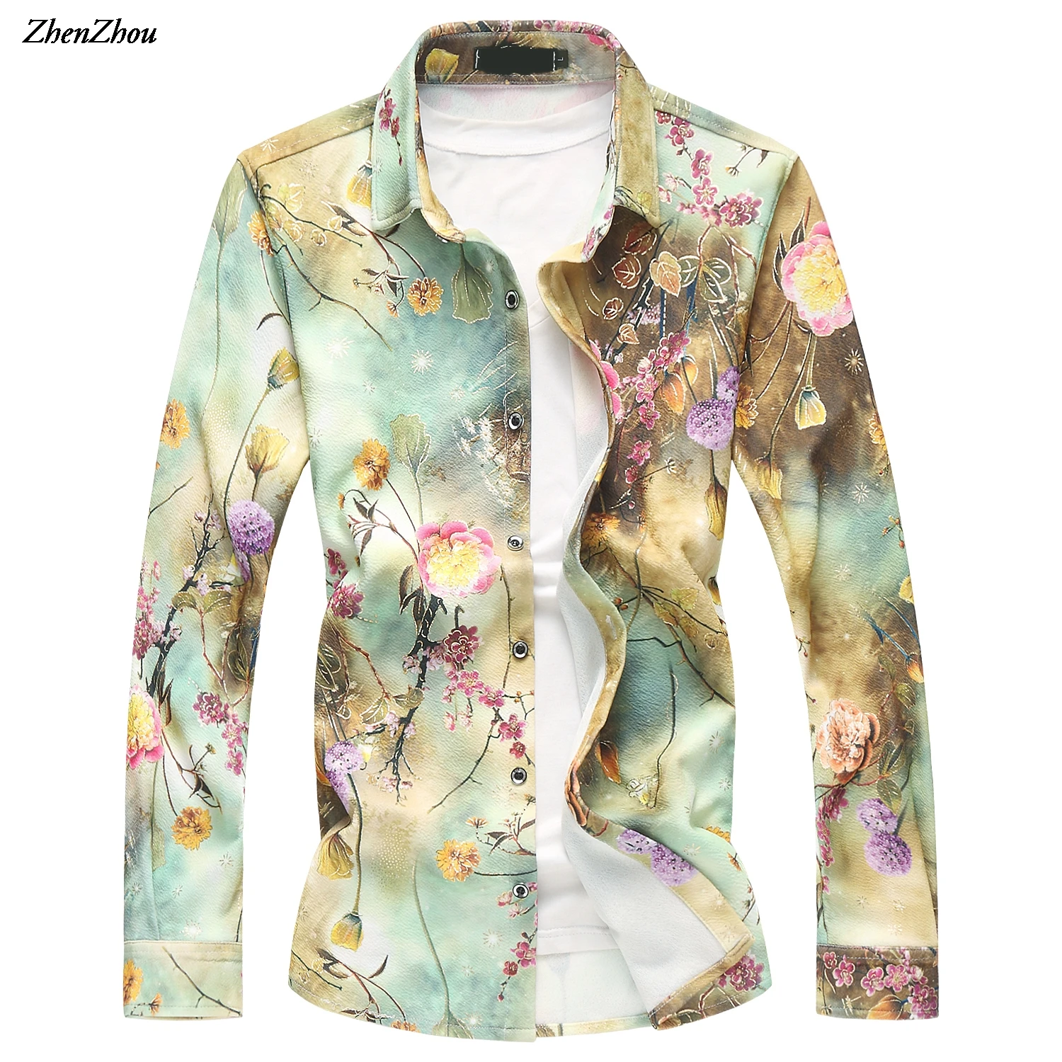 

2017 Spring Autumn Long Sleeve Shirt Mens Fashion Male Social Shirt Brand Casual Floral Hawaiian Shirt Men Plus Size M-6XL 7XL